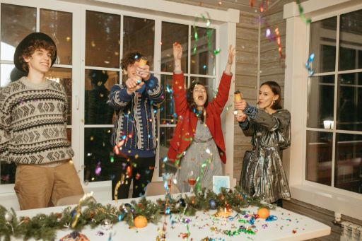 four person enjoying the holiday season by playing games